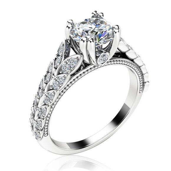 925 Silver Crystal Zircon Stone Unique Leaf Design Ring for Women, VIP… - Picture 5 of 10